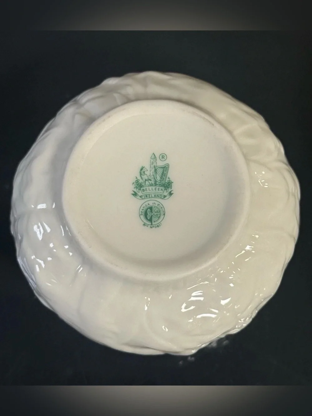 MCM Belleek White Lotus China Creamer 8 Sugar Set Glossy Model 0857 Green Mark